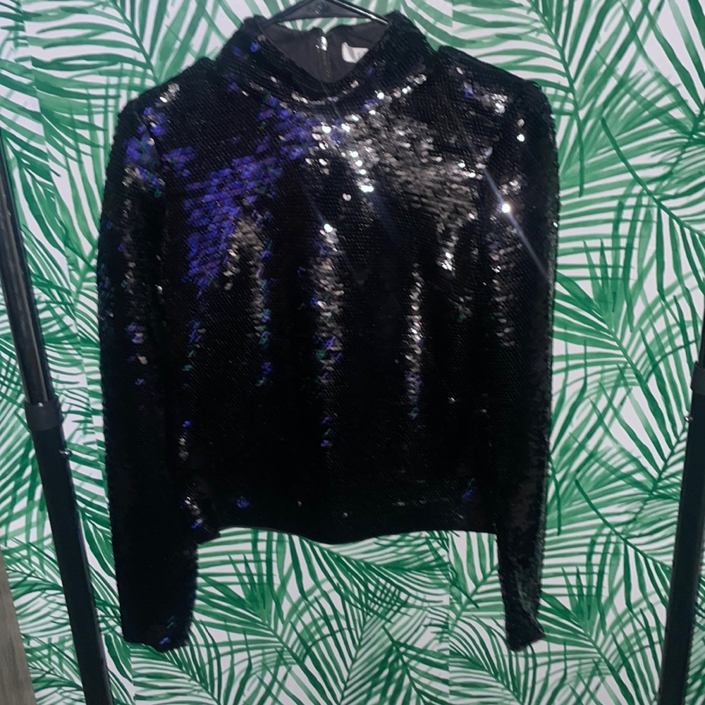 FRAME - Sequin-embellished high-neck top - Black